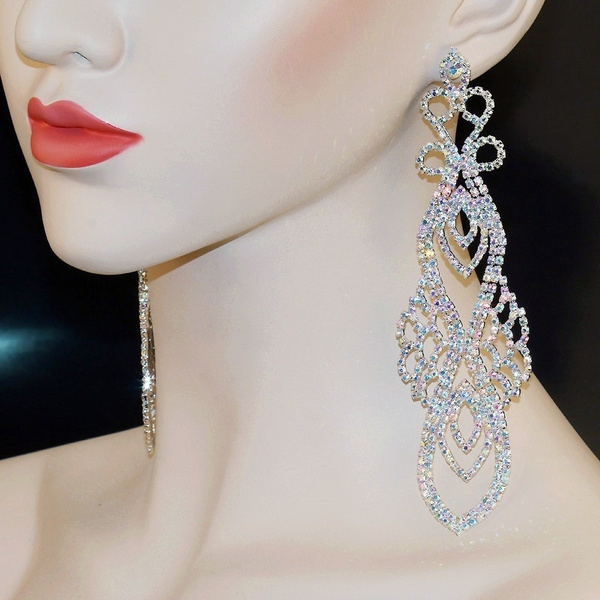 NWT Natasha Large Crystals Strand Earrings w/ Large Faux Pearl Drops | eBay